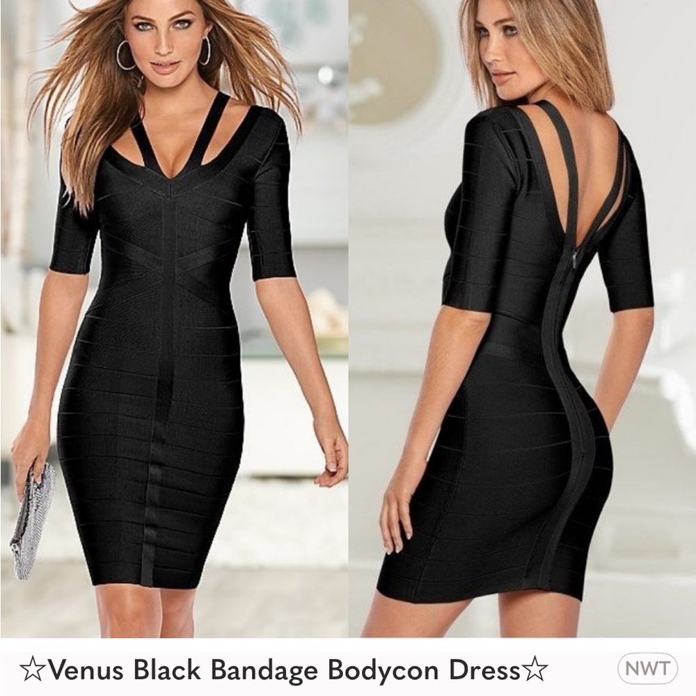 Venus Black Bandage Bodycon Dress